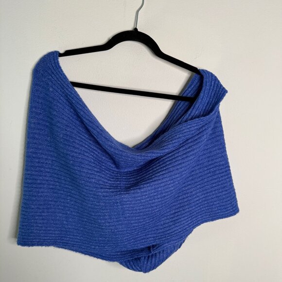 Free People Women's Blue Knit Ribbed Hooded Scarf Snood‎ Neck Warmer - Picture 3 of 6